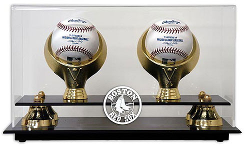 Two baseball display case with Red Sox logo